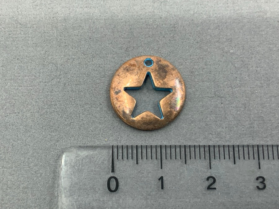 Anhänger Metall "Rund mit Stern", Farbe kupfer-blau