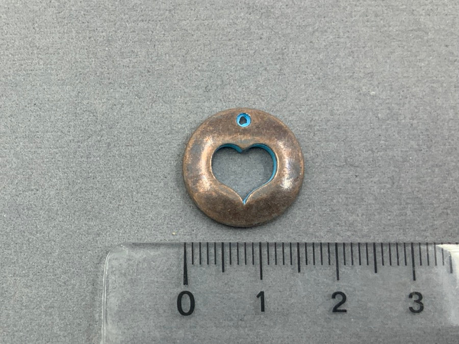 Anhänger Metall "Rund mit Herz", Farbe kupfer-blau