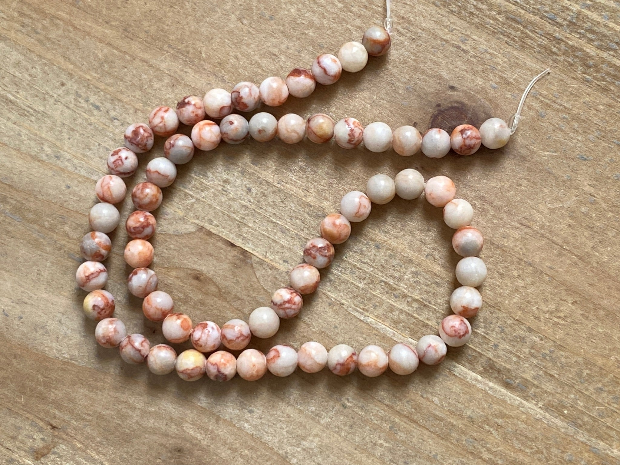 Perles en pierre naturelle agate 6 mm - couleur beige rose multicolore