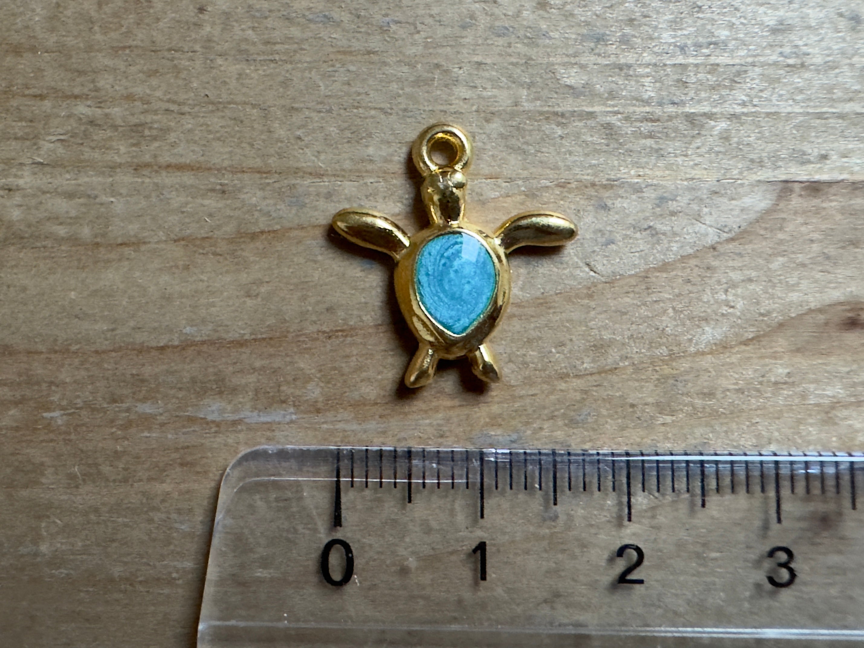 Anhänger Metall "Schildkröte" 17 mm, Farbe turquoise, gold