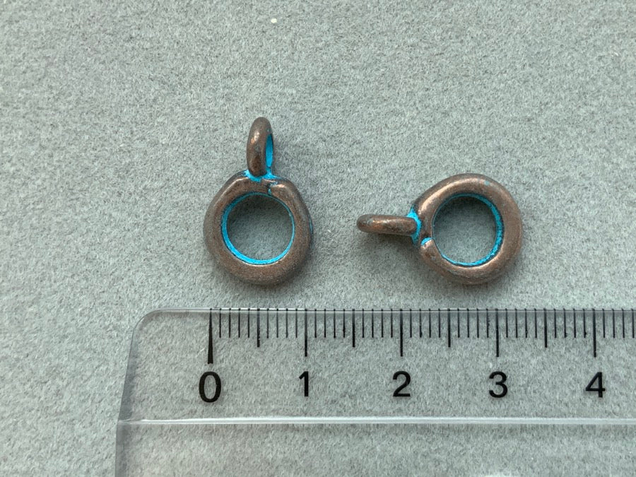 Metallperle Ring Ø 12 mm mit Öse, kupfer-blau