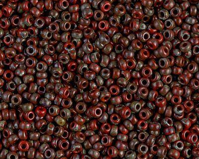 0 Round Seed Bead, Farbe Picasso Opaque Red Garnet Matte - bead&more