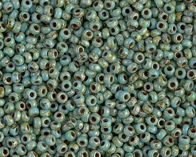 0 Round Seed Bead, Farbe Picasso Seafoam Green Matte - bead&more