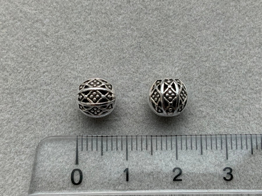 Perle en métal "Boule Bohème", argent vieilli