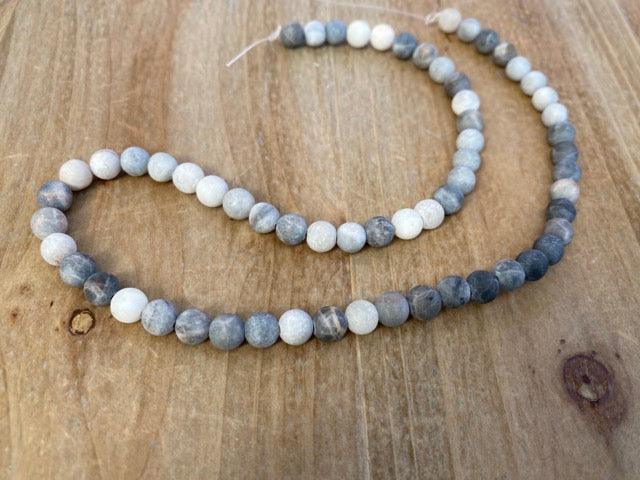 Naturstein Perlen Marmor 6 mm - Farbe matt grey white beige - bead&more