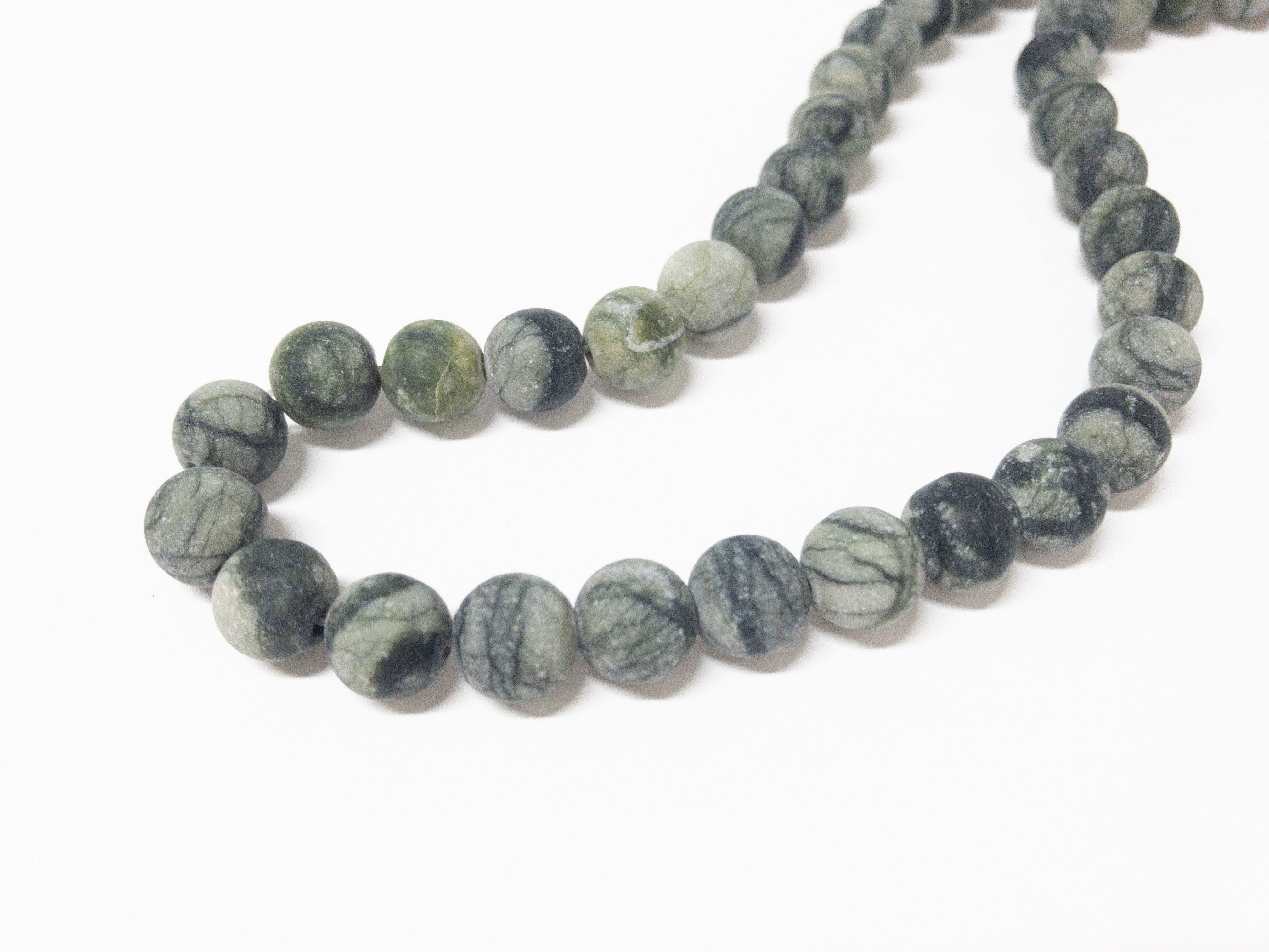 Naturstein Perlen Seraphinit 8 mm - Farbe matt grün grau schwarz - bead&more