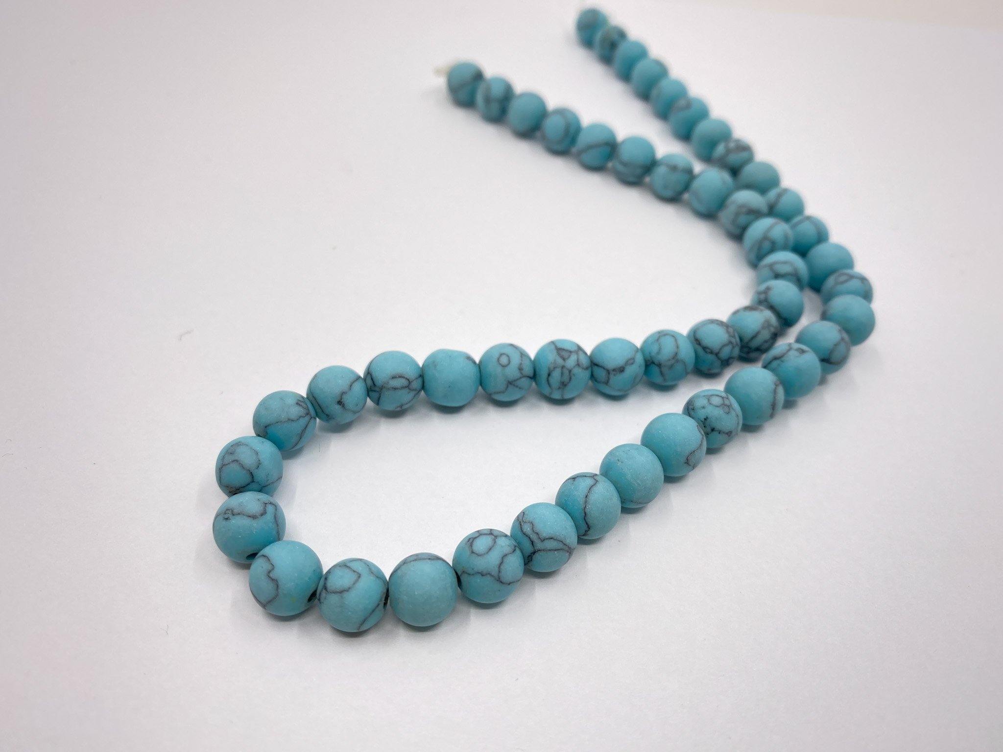Naturstein Perlen (Türkis Imitat) 8 mm - Farbe matt blau türkis grau - bead&more