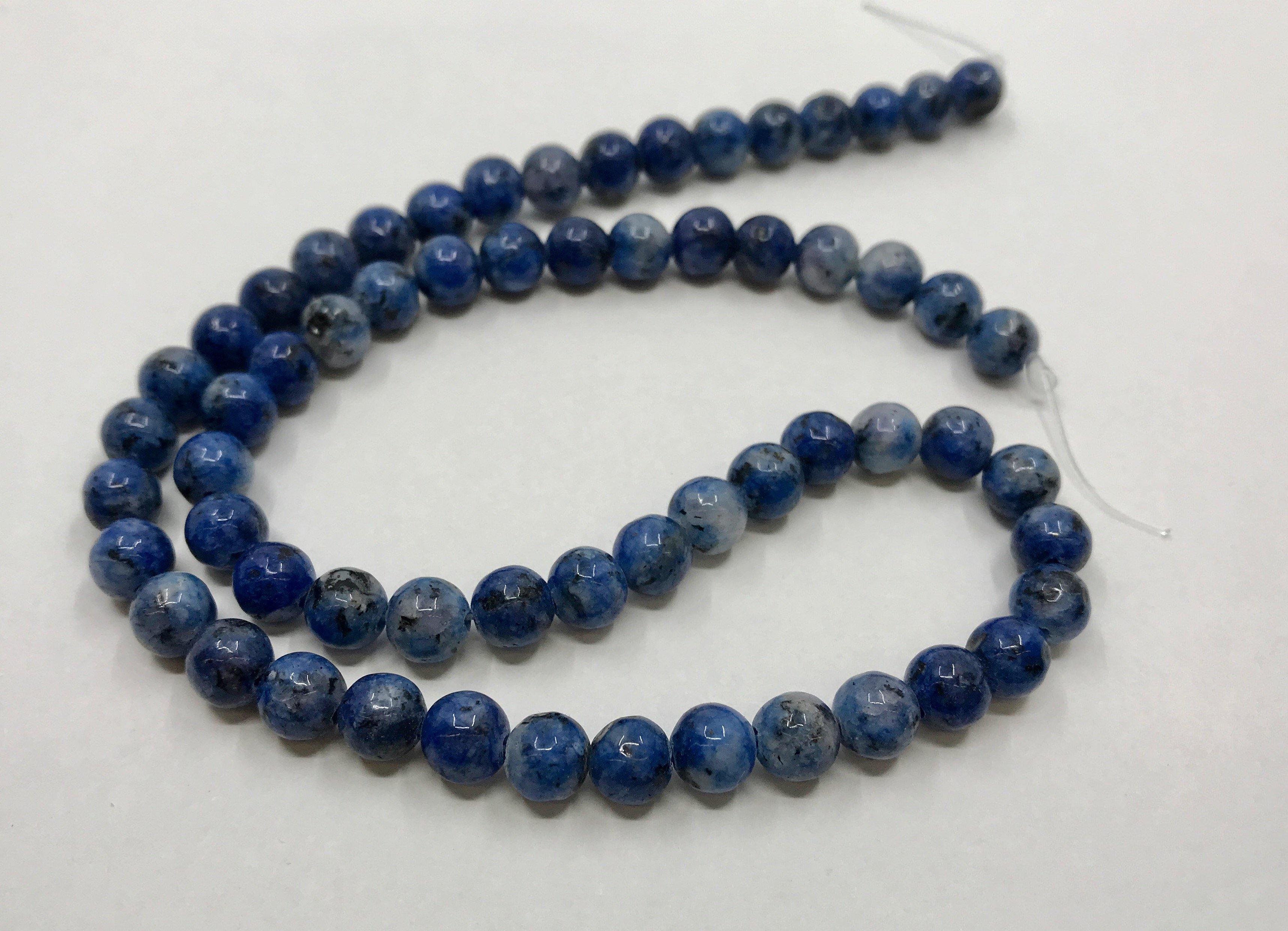 Naturstein Perlen Dalmatiner Jaspis 6 mm - Farbe blau beige - bead&more