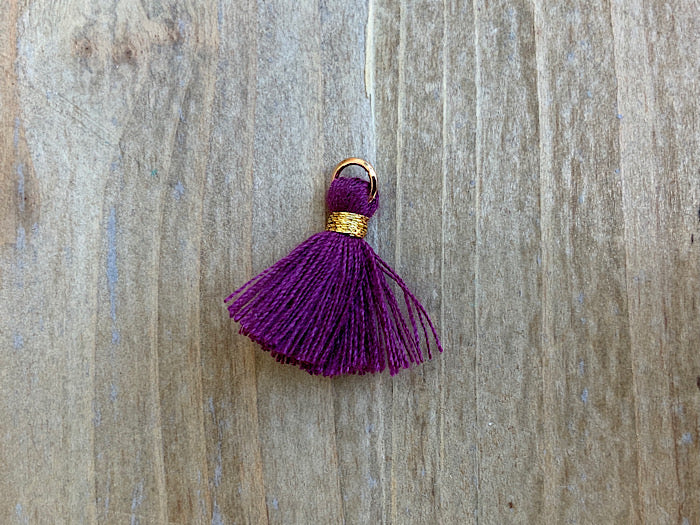 Pendentif pompon 1,5 cm, couleur or, aubergine