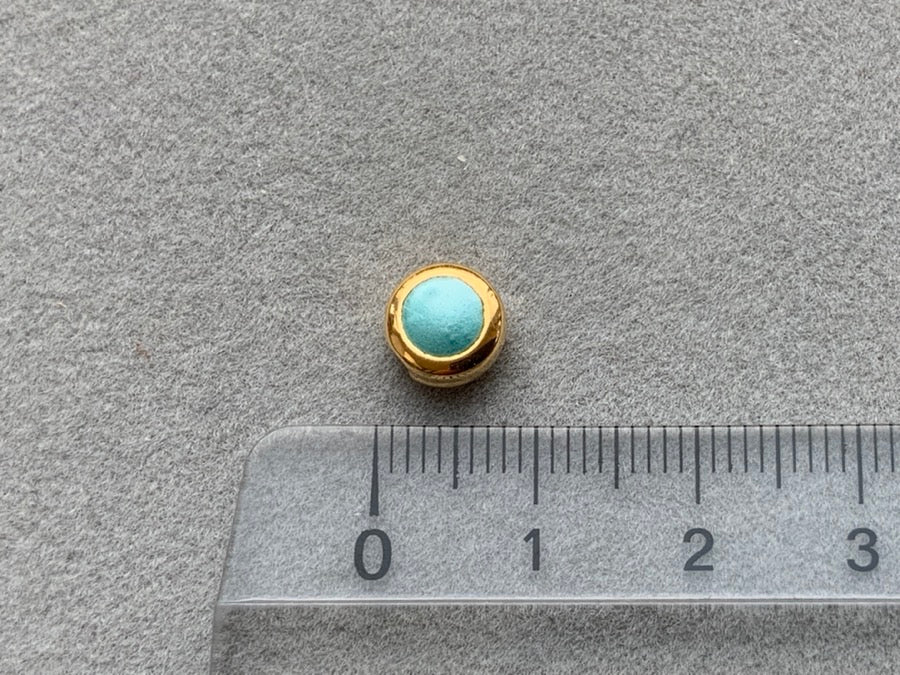 Perle en métal "ronde", coloris bleu turquoise - doré