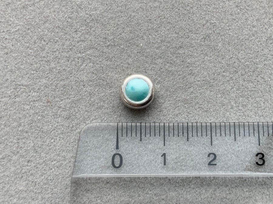 Perlina di metallo "Round", colore blu turchese - argento antico