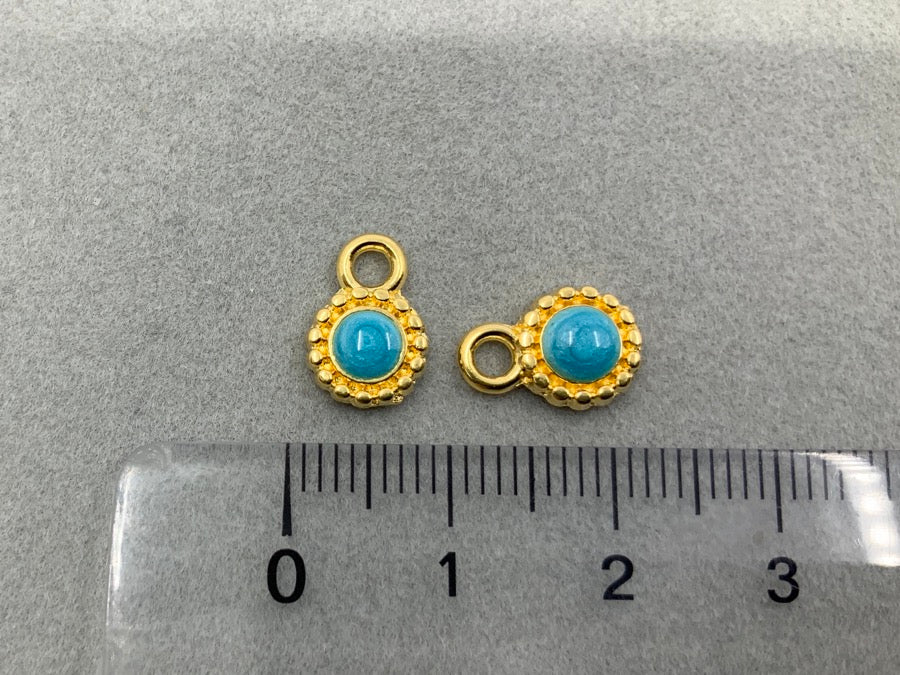 Anhänger Metall "Rund", Farbe turquoise blue - gold