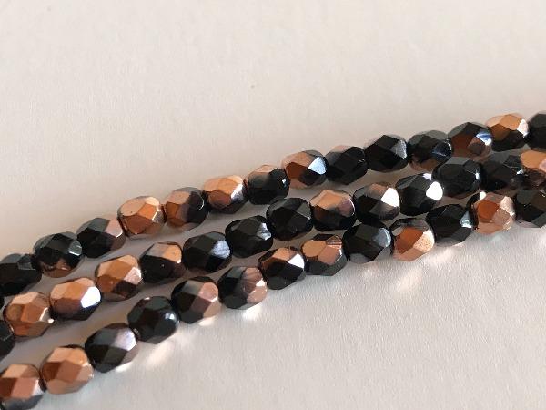 Perles de verre polies au feu 4mm, couleur B88 Jet/Copper