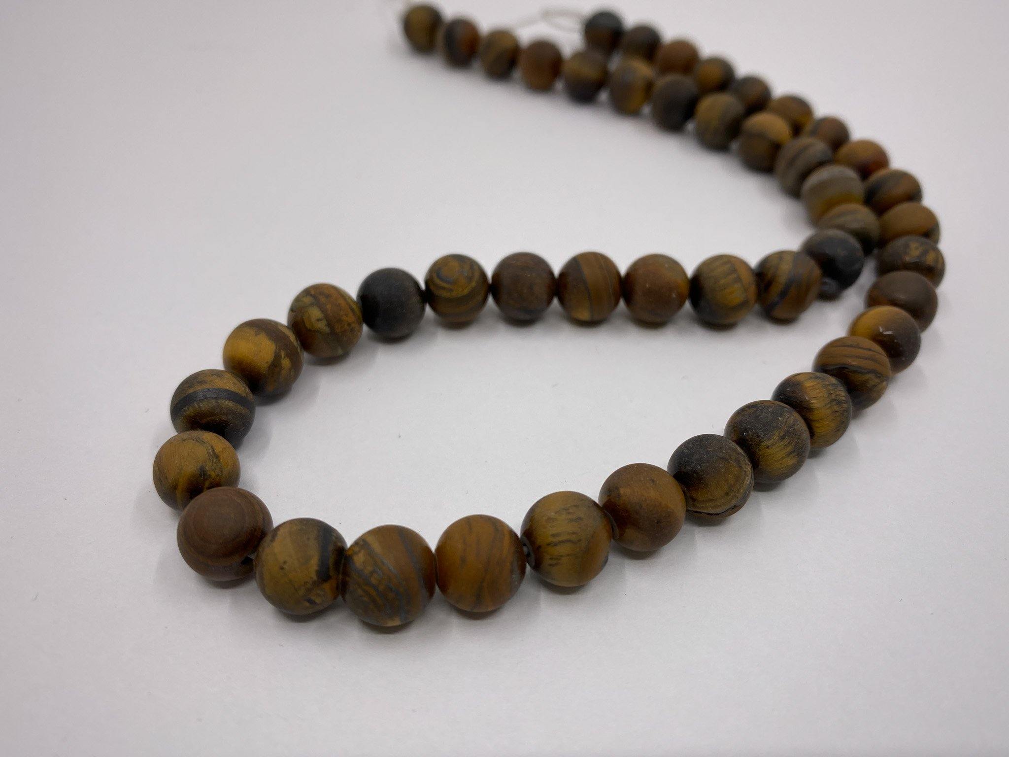 Naturstein Perlen Quarz (Achat, Tigerauge) 8 mm - Farbe matt braun - bead&more