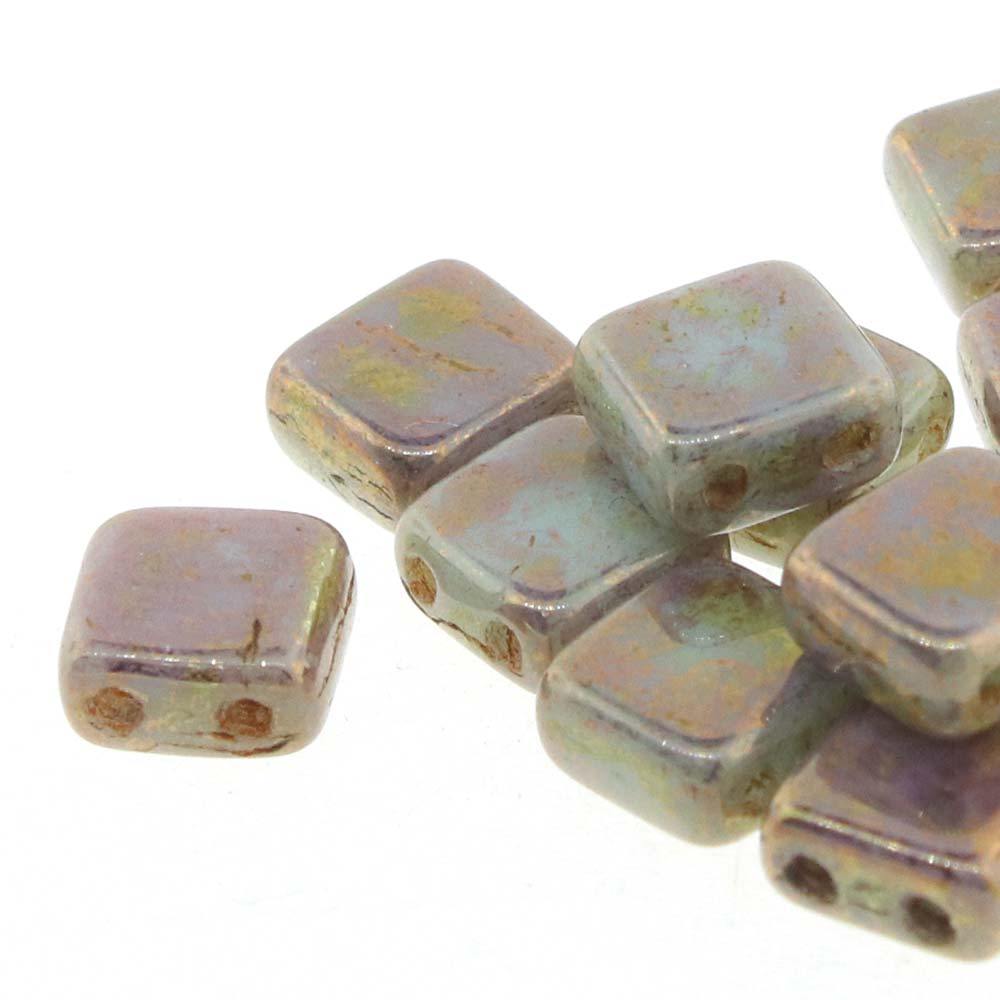 CZECH MATES 2-LOCH TILE 6MM, Farbe 26 BRONZE PICASSO OPQ PALE JADE - bead&more