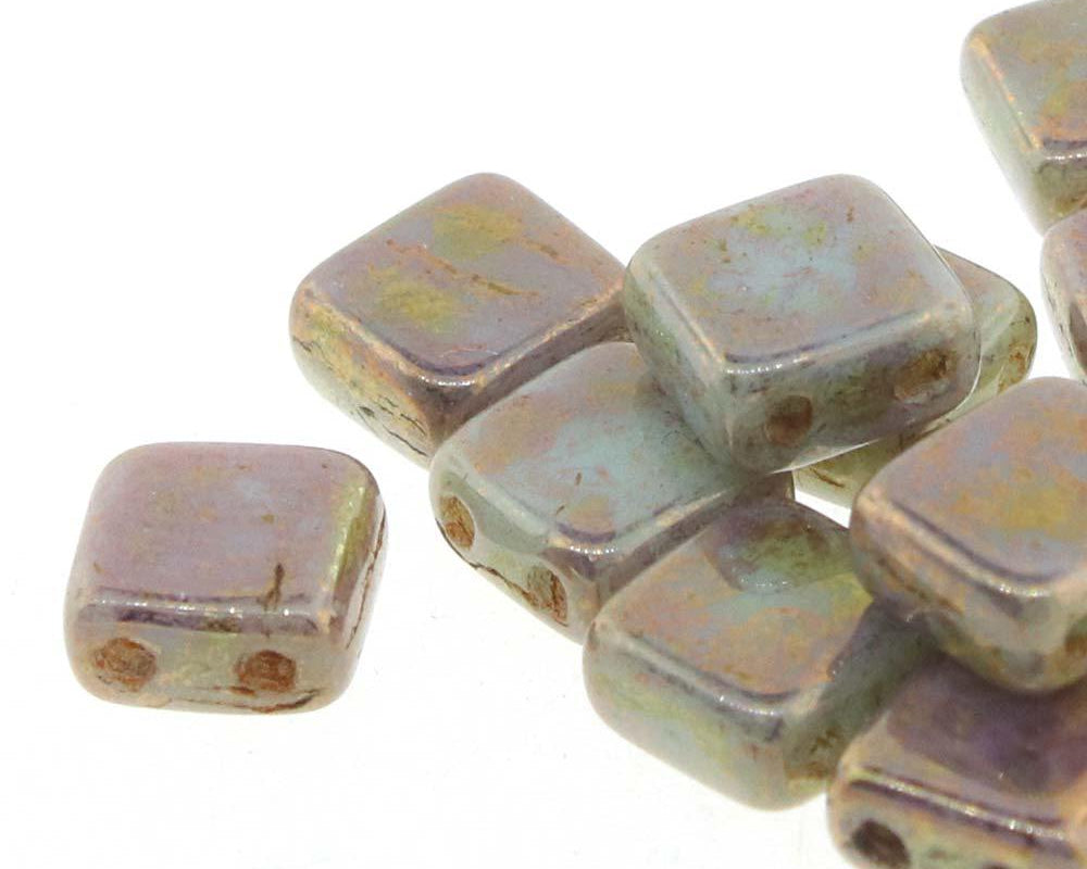CZECH MATES 2-LOCH TILE 6MM, Farbe 26 BRONZE PICASSO OPQ PALE JADE - bead&more