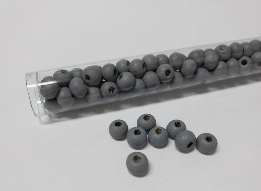 Perlen aus Holz, 6 mm, Farbe 07 grey - bead&more