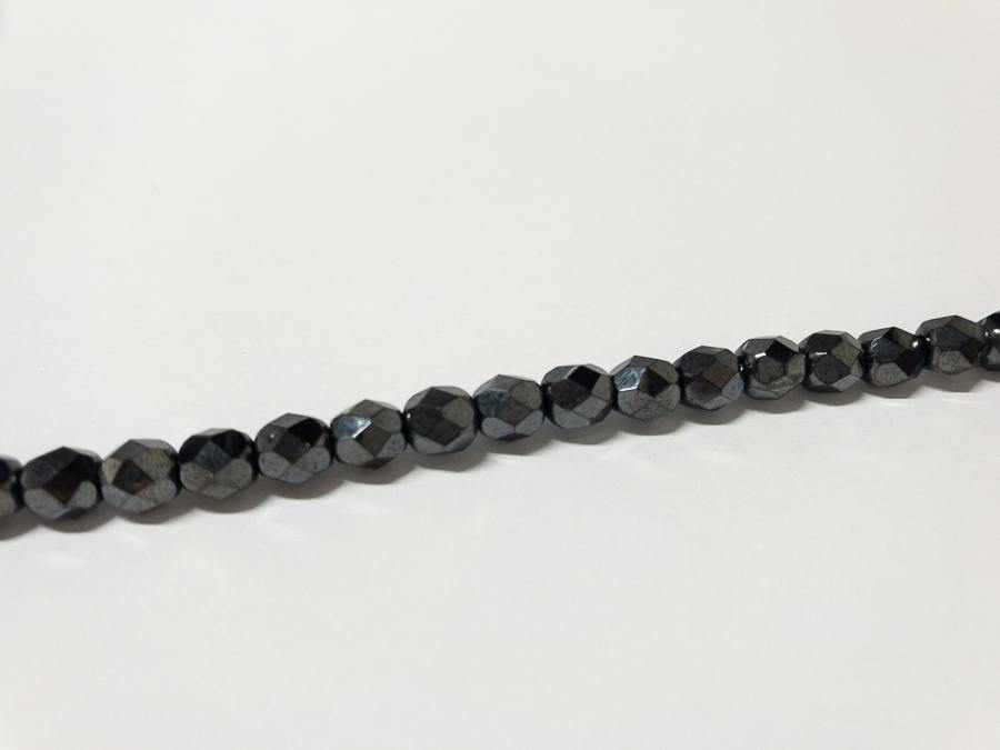 Glasschliffperlen feuerpoliert 6 mm, Farbe A26 Hematite - bead&more