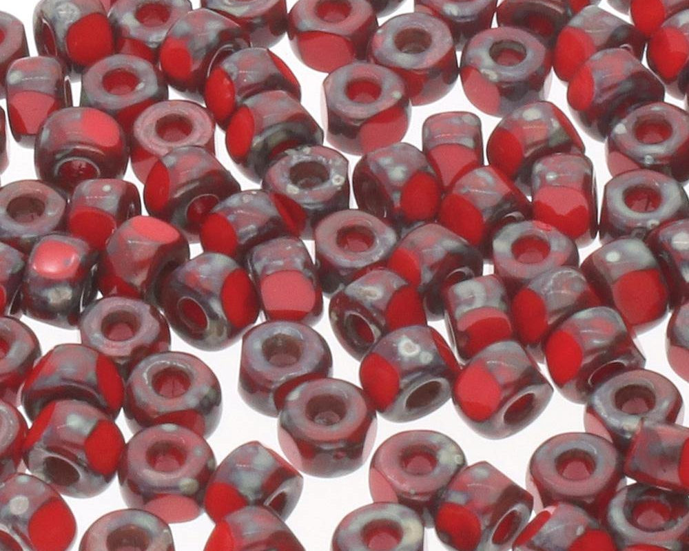 0 3 Cut Glasperlen - Farbe Opaque Coral Red Picasso - bead&more