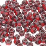 Matubo 6/0 3 Cut Glasperlen - Farbe Opaque Coral Red Trav Dark
