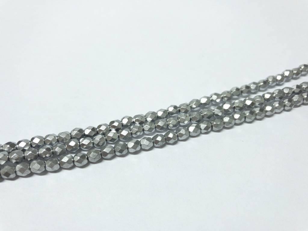 Glasschliffperlen feuerpoliert 4mm, Farbe A17 Silver matt - bead&more