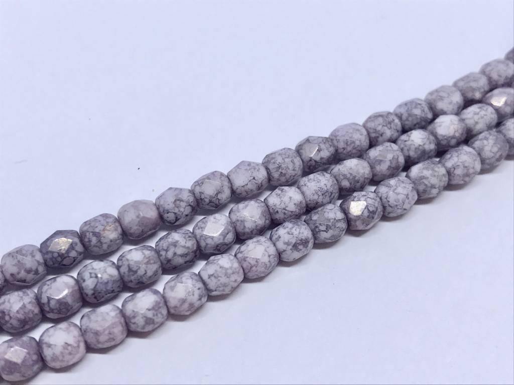 Glasschliffperlen feuerpoliert 4mm, Farbe C115 Lavender Marmor - bead&more