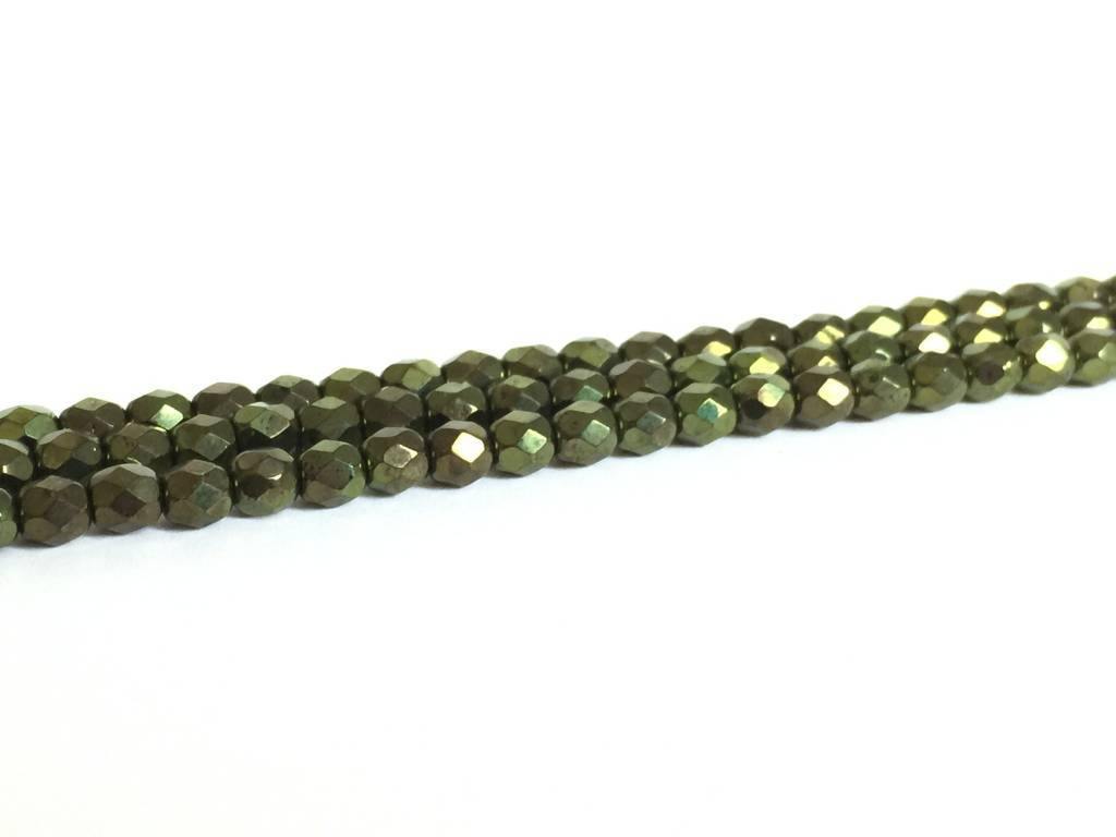Glasschliffperlen feuerpoliert 4mm, Farbe B60 Metallic Dark Olive - bead&more