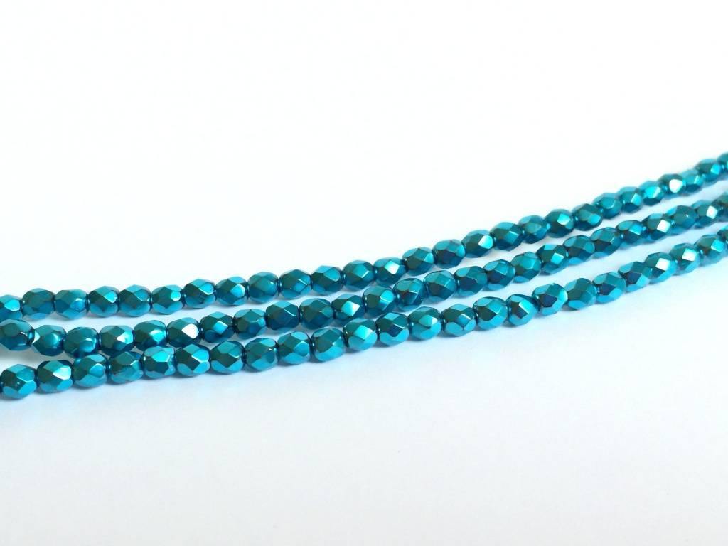 Glasschliffperlen feuerpoliert 4mm, Farbe B45 Metallic Aqua - bead&more