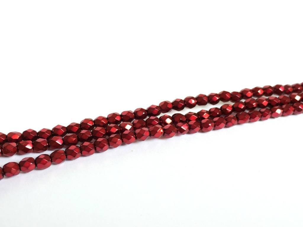 Glasschliffperlen feuerpoliert 4mm, Farbe B98 Metallic Cranberry - bead&more