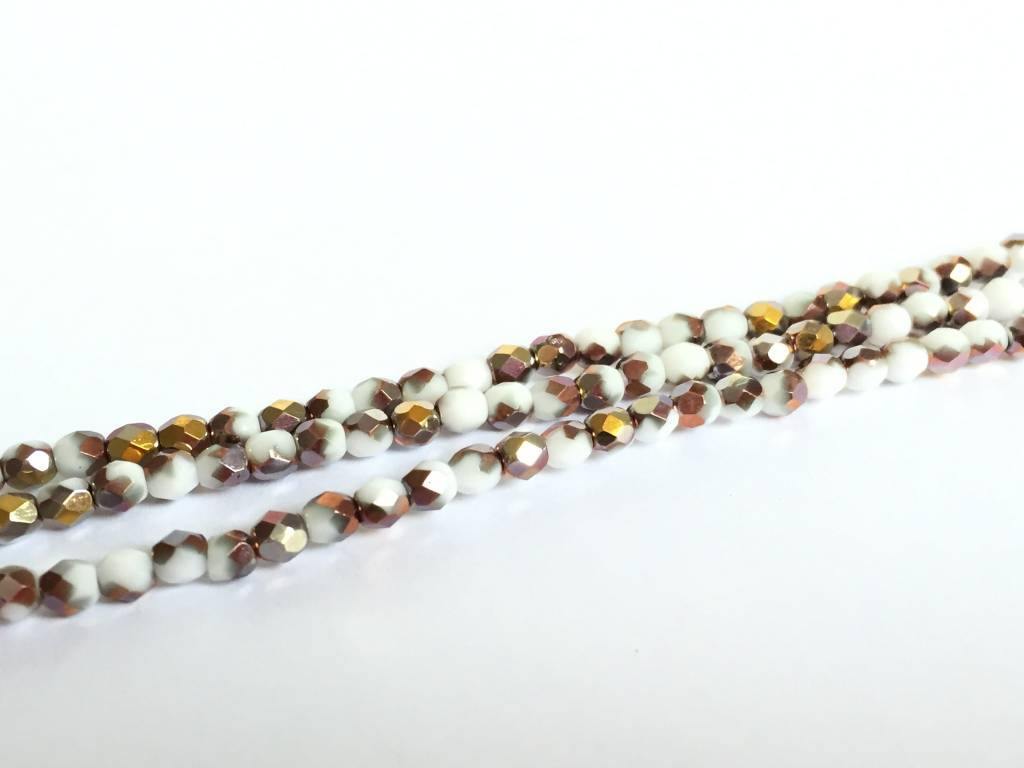 Glasschliffperlen feuerpoliert 4mm, Farbe A03 Chalk White Capri Gold - bead&more