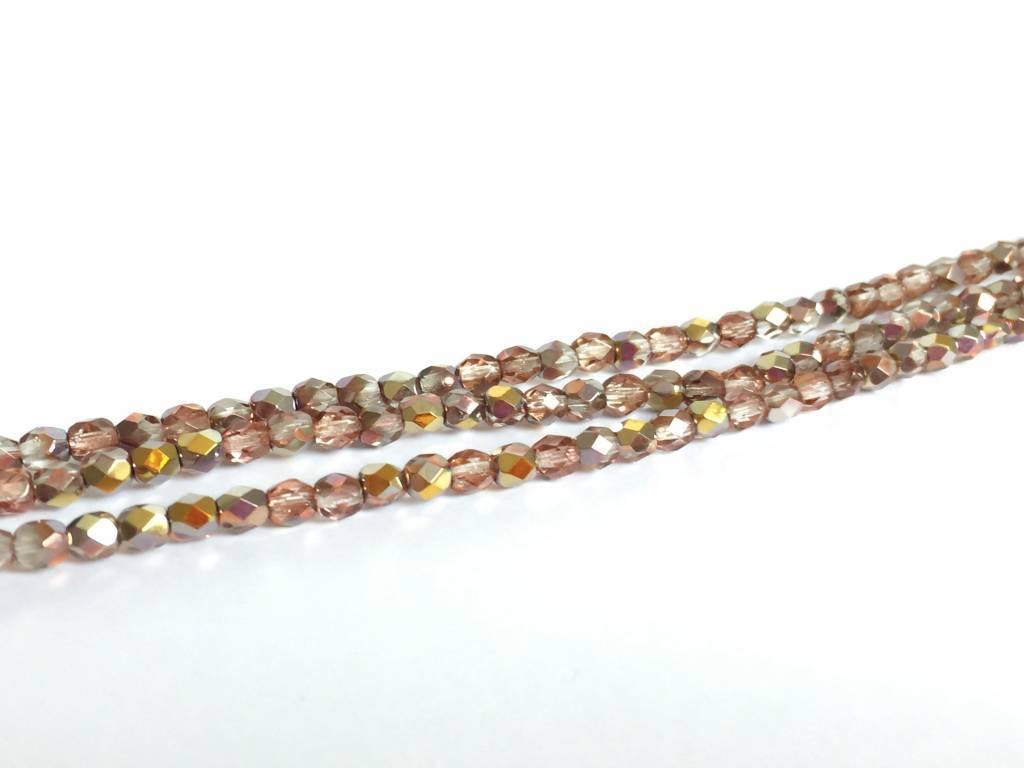 Glasschliffperlen feuerpoliert 4mm, Farbe B89 Vintage Rosy Capri Gold - bead&more