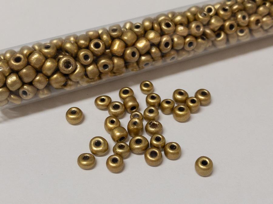 Rocailles Glasperlen ''Shabby'', 4mm, Farbe 11 oriental gold metallic 7g / ca. 90 Stk - bead&more