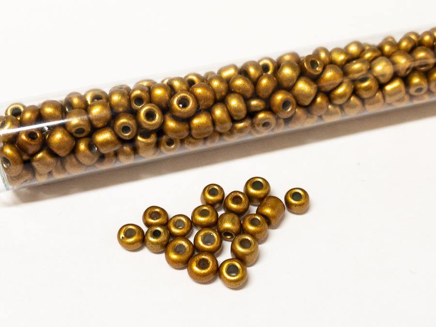 Rocailles Glasperlen ''Shabby'', 4mm, Farbe 111 sun gold metallic 21g / ca. 250 Stk - bead&more
