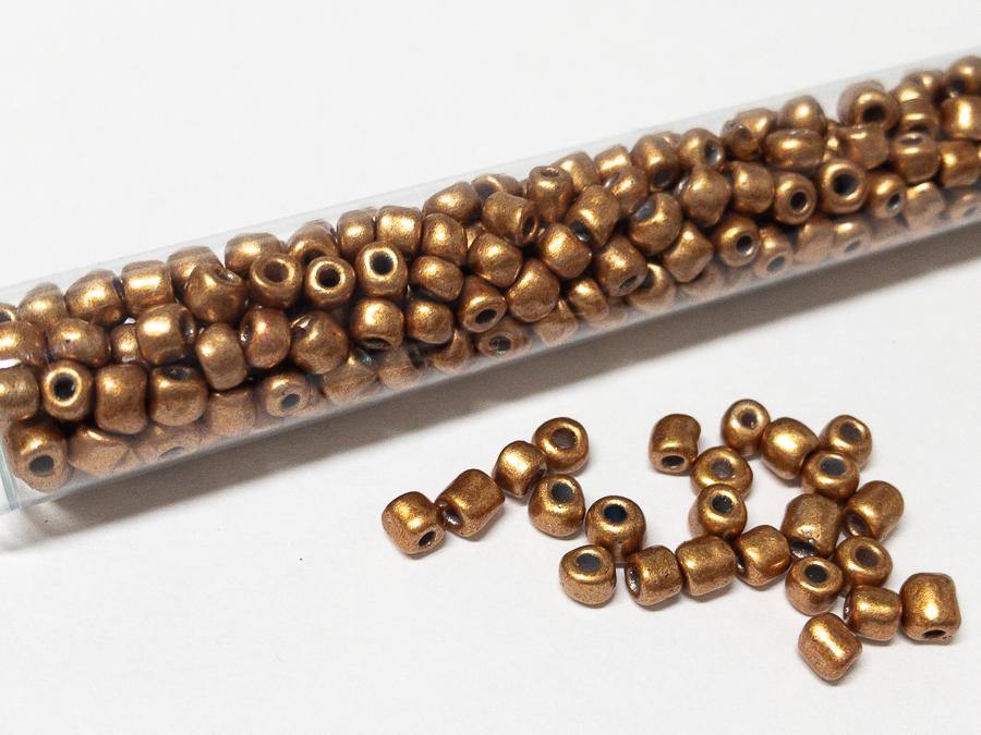 Rocailles Glasperlen ''Shabby'', 4mm, Farbe 12 warm gold metallic 7g / ca. 90 Stk - bead&more