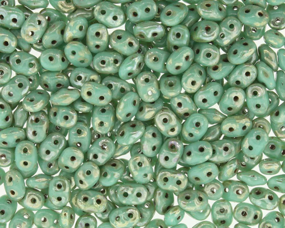 Superduo Matubo Glasperlen 2.5 x 5 mm Farbe 15 Turquoise Green Picasso - bead&more