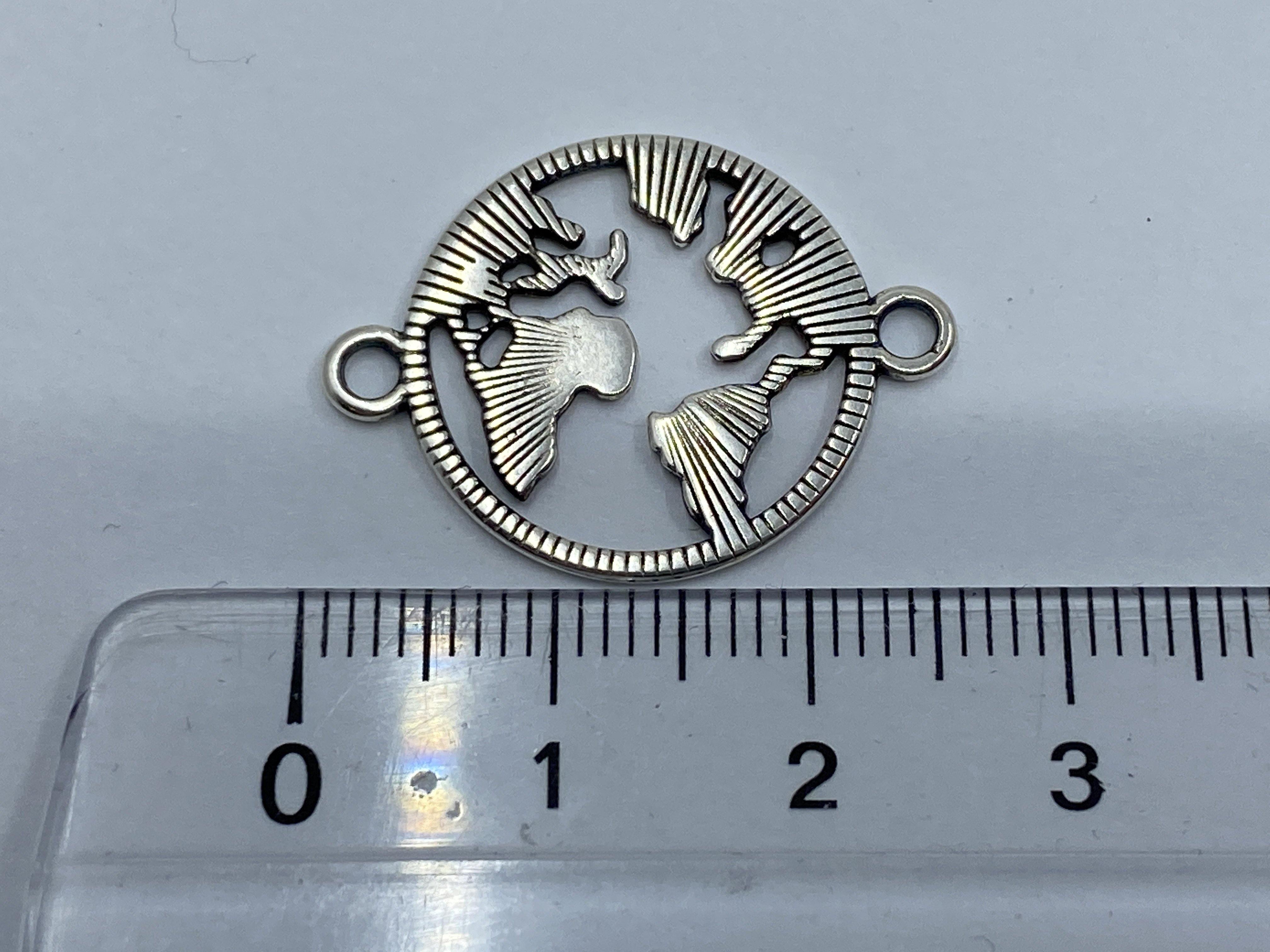 Zwischenteil Metall "World" im Kreis, Farbe silber - bead&more